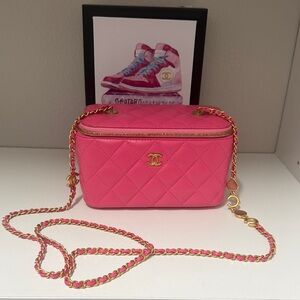 CHANEL Hot Pink Quilted Vanity Crossbody with Gold Chain